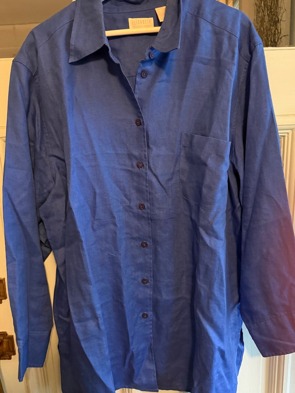 Vintage Elisabeth by Liz Claiborne Blue Button-Down linen Long-Sleeve Shirt